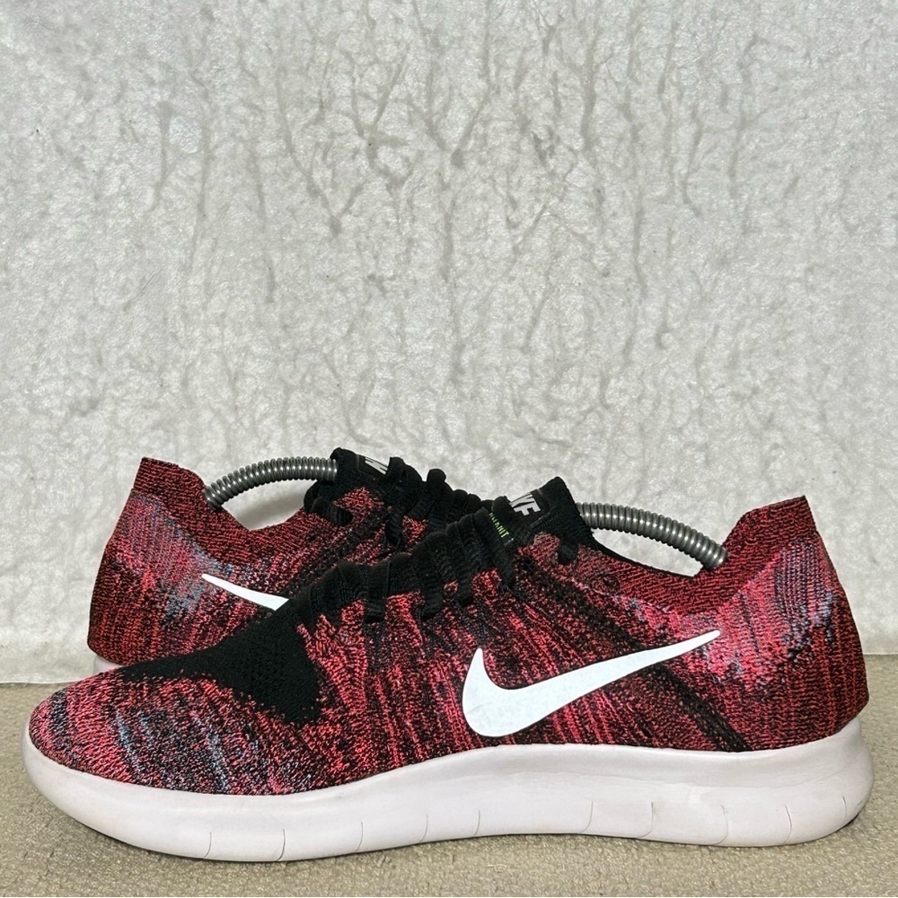Nike Free RN Flyknit Womens Red Black Knit Running Sneakers Shoes Size US 8.5 - Picture 7 of 11